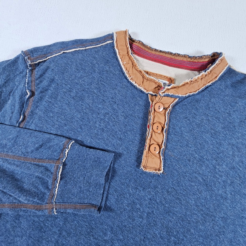 Carbon2Cobalt Henley Shirt Mens XL Blue Long Sleeve Raw Edge Cotton 144018